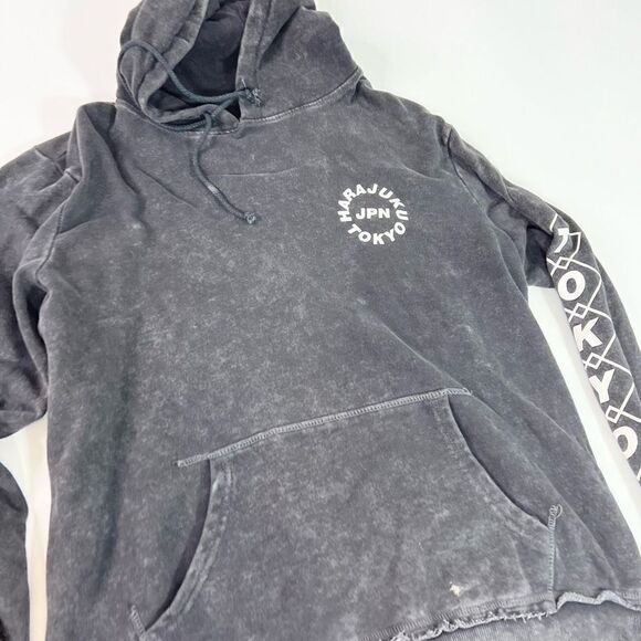 Cotton on HARAJUKU JPN TOKYO Sweatshirts Mens Large Acid Black Hooded Distressed - Picture 2 of 9